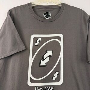 Mattel UNO Reverse Card Graphic T Shirt Men Large Gray Short Sleeve Casual